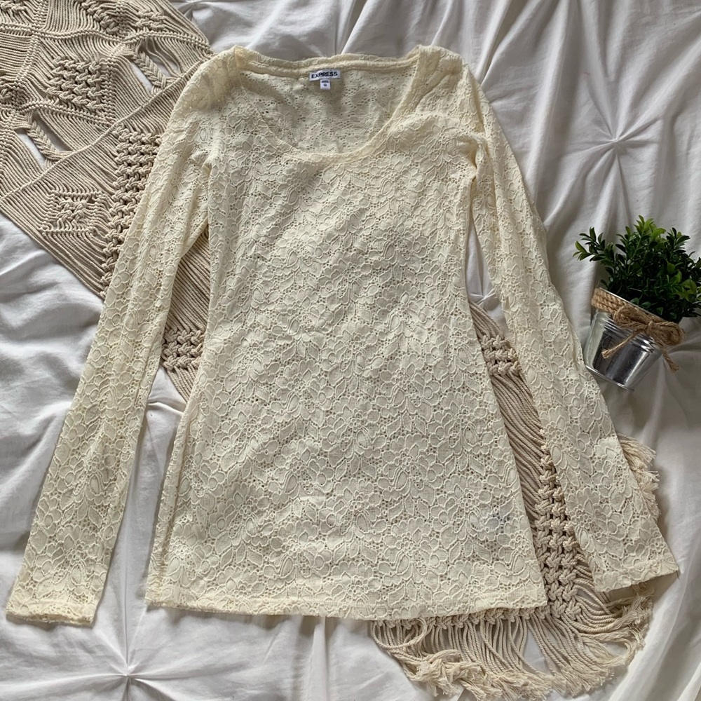 Express Lace Floral Cream Shirt